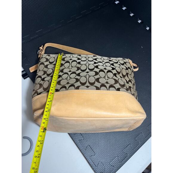 Coach 2156 Tan Signature Fabric Leather Bag Hobo Bucket Style Womens Purse - Picture 9 of 10